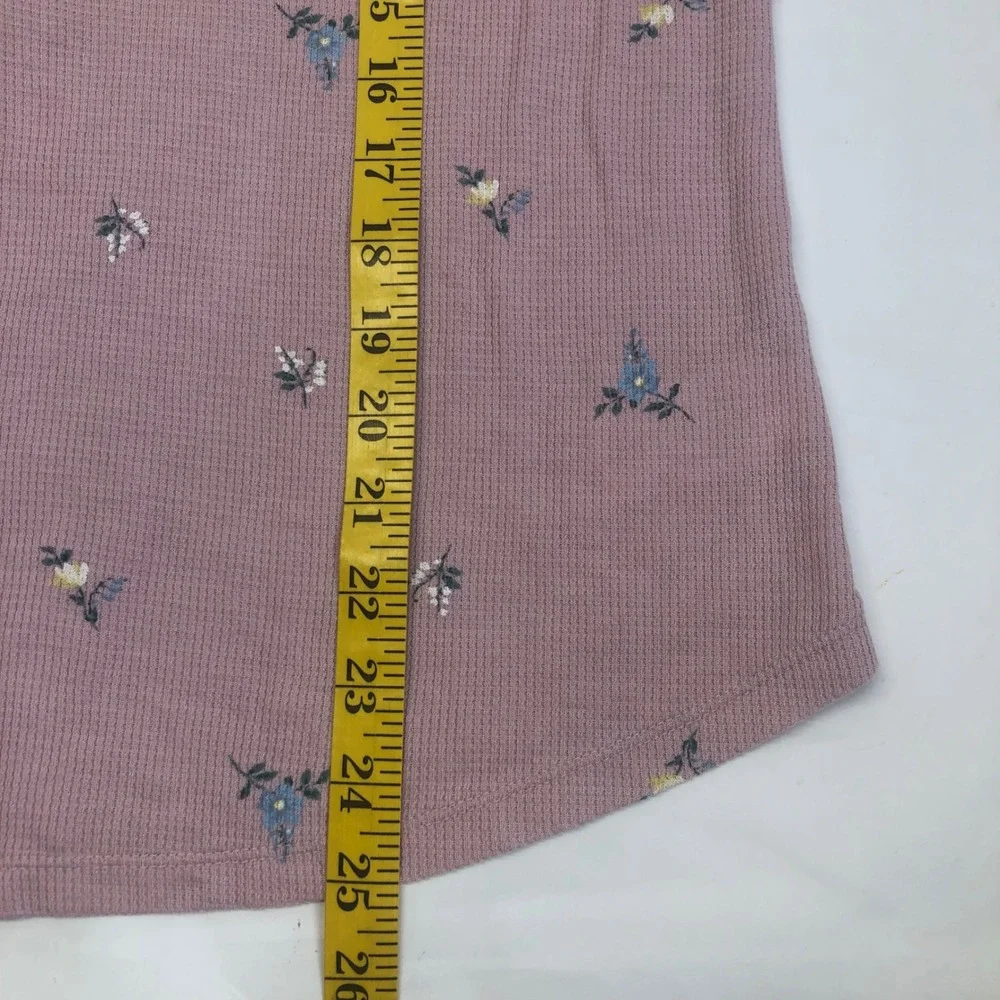 Lucky Brand Floral Waffle Knit Henley‎ Top Long Sleeve Casual Pink L - Picture 10 of 10
